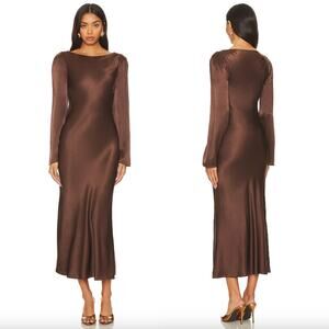 Stone Cold Fox x REVOLVE | Frankie Midi Dress in Coffee Brown Satin Viscose XS
